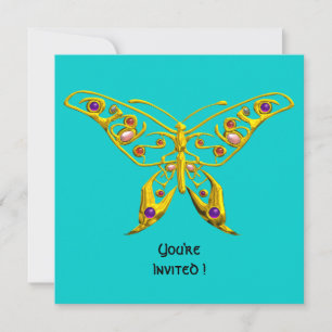 Convite BORBOLETA HIPER OURO, PEDRAS PRECIOSAS, Turquesa A