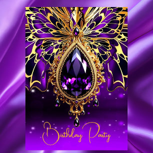 Convite Borboleta Jóia Raro Aniversário Roxo Dourado