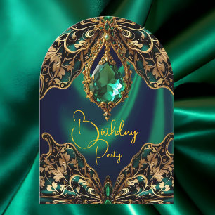 Convite Borboleta Joia Verde Ouro Exótico de Aniversário