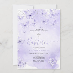 Convite Borboleta Lavanda Prateada Batismo Roxo