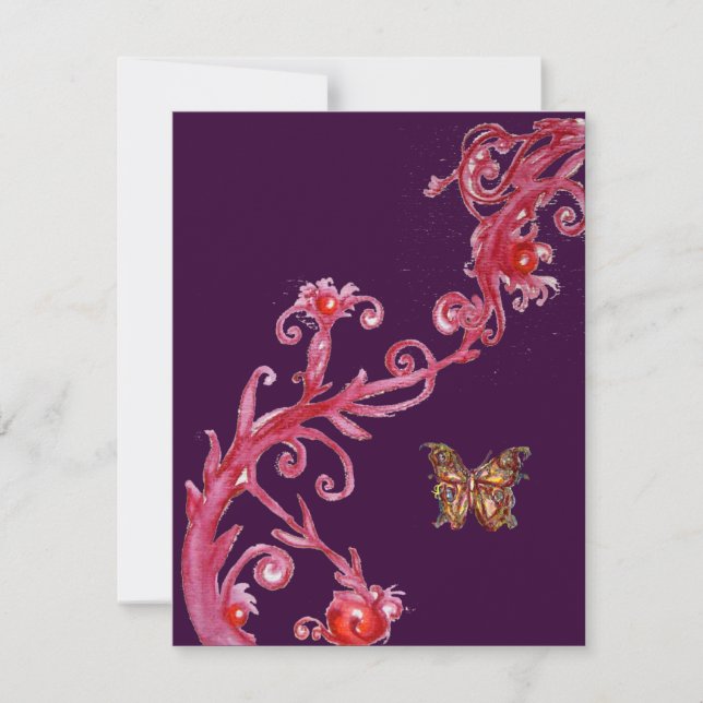 Convite BORBOLETA, luz laranja brilhante vermelha (Frente)