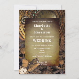 Convite Borboleta Mecânica de Ursos Vintados Steampunk