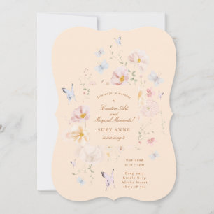 Convite Borboleta & Meninas Florais Suaves Terceiro Aniver