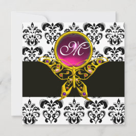 Convite BORBOLETA MONOGRAMA HIPER, preto damasco branco, r