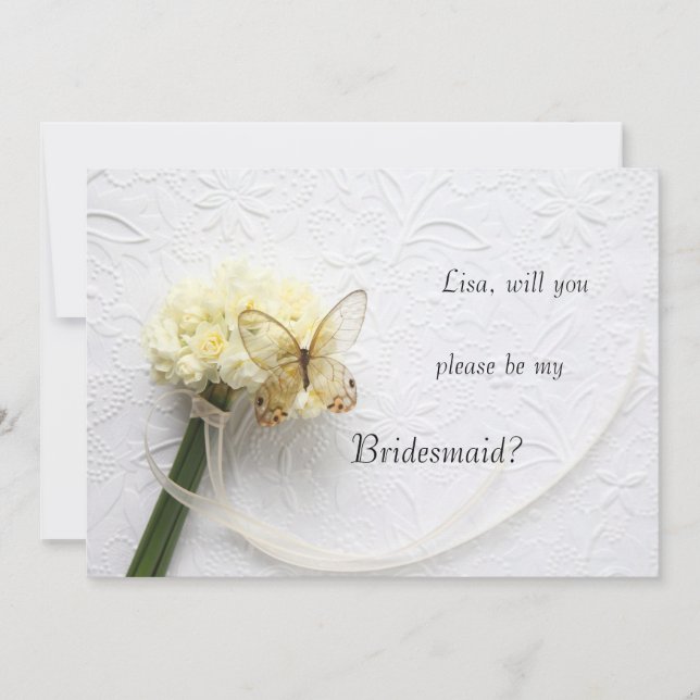 Convite Borboleta no buquê de flores seja minha dama de ho (Frente)