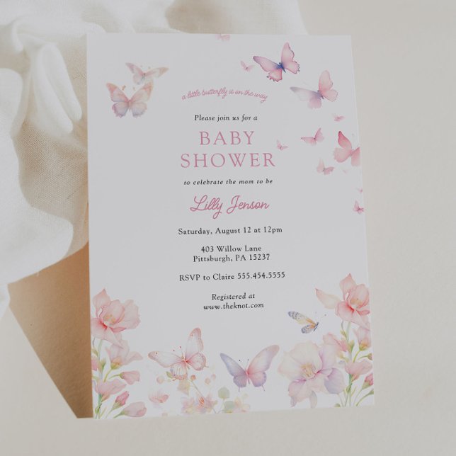 Convite Borboleta no caminho do Chá de fraldas rosa (Criador carregado)