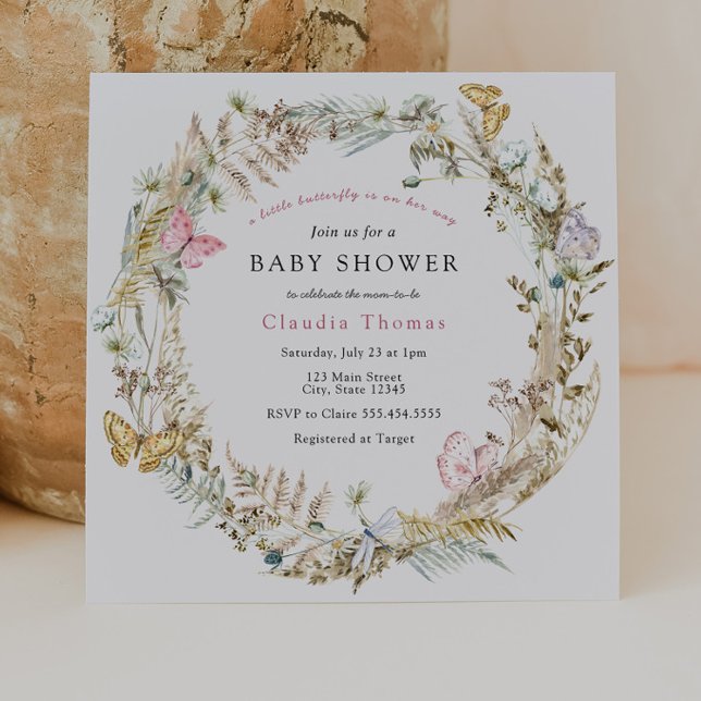 Convite Borboleta no Chá de fraldas Way Boho (Criador carregado)