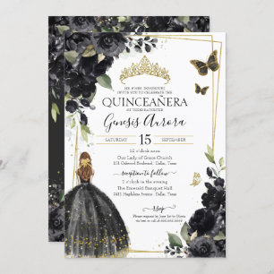 Convite Borboleta Preta de Quinceañera, Garota Vestida