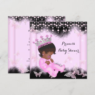 Convite Borboleta Preta Princesa Rosa Chuveiro de Bebê Étn