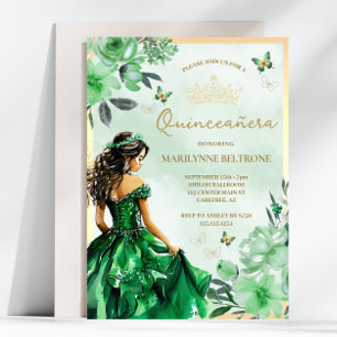 Convite Borboleta Princesa Floral Verde Quinceañera