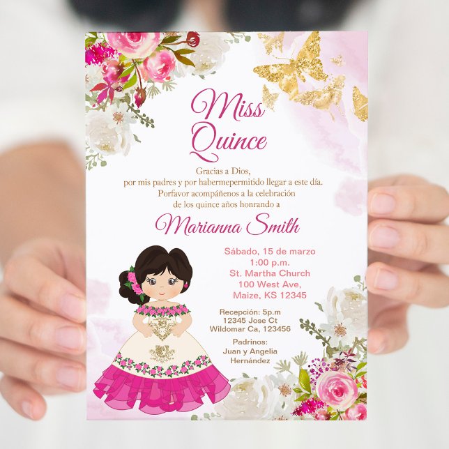 Convite Borboleta Princesa Rosa Quinceanera (Criador carregado)