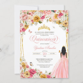Convite Borboleta Quinceanera Blush Rosa e Amarelo
