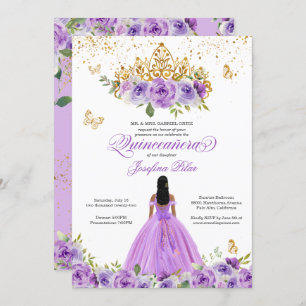 Convite Borboleta Quinceañera Purple Watercolor Flores Em