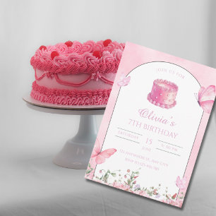 Convite Borboleta Rosa & Aniversário Floral