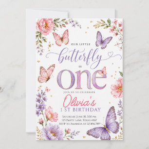 Convite Borboleta Rosa Aquarela Aniversário de 1 Ano