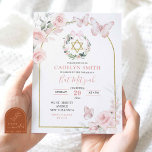 Convite Borboleta Rosa Bat Mitzvah Floral<br><div class="desc">Borboleta Cor-de-Rosa Bat Mitzvah Convite Floral | Convite para Bat Mitzvah,  cor-de-rosa,  | Convite à Celebração Religiosa de Menina Hebraica | Convite de Tradição Judaica Bat Mitzvah | Filha chamada ao convite da Torá</div>