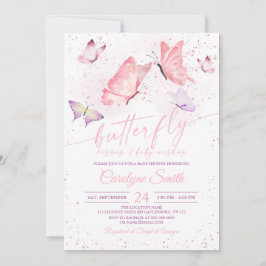 Convite Borboleta Rosa Beijos e Bebês Deseja Chá de fralda