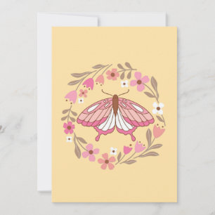 Convite Borboleta Rosa Boho e Ilustração de Grinalda Flora