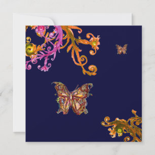 Convite BORBOLETA, rosa brilhante amarelo azul
