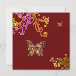 Convite BORBOLETA, rosa brilhante amarelo vermelho