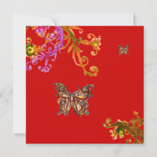 Convite BORBOLETA, rosa brilhante amarelo vermelho