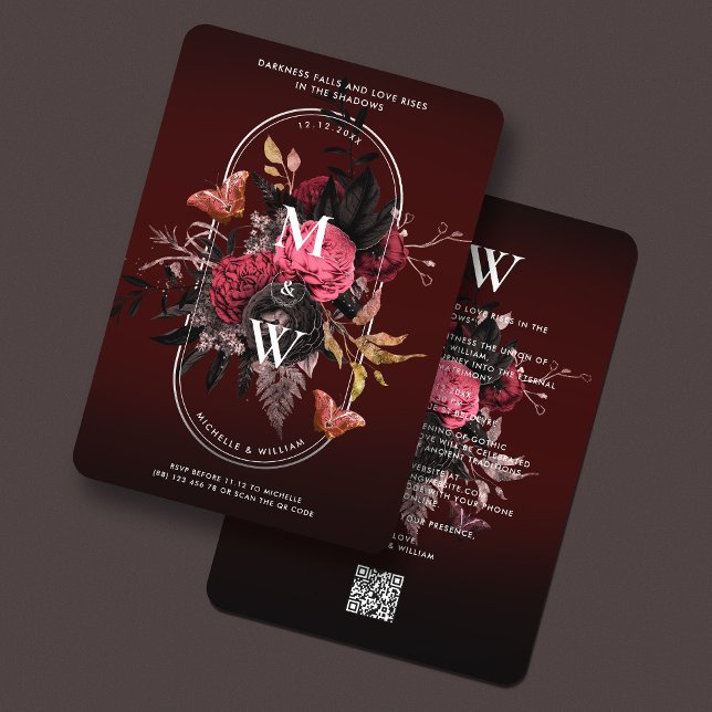 Convite Borboleta Rosa de Boho Gótica (Gothic Boho Wedding Burgundy Rose Butterfly Invitation
)