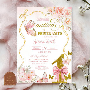 Convite Borboleta Rosa Espanhola Bautizo E Primeiro Aninho