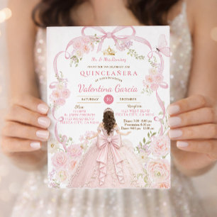 Convite Borboleta Rosa Floral mis Quince Sweet 16