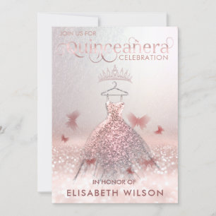 Convite Borboleta rosa ombre tiara Quinceañera Invivit