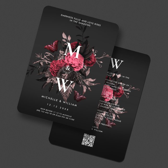 Convite Borboleta Rosa Rosa Rosa Rosa Rosa, Rosa, Brilhant (Luxury Gothic Wedding Burgundy Pink Rose Floral Botanical Butterfly Invitation
)