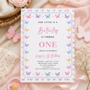 Convite Borboleta Rosa Roxa Fofa Aniversário de 1 ano para