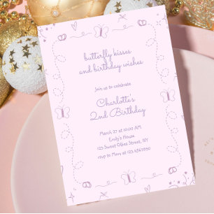 Convite Borboleta Roxa Desenhada À Mão Branca