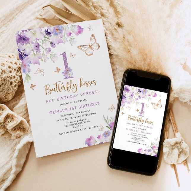 Convite Borboleta Roxa, primeiro aniversário (Criador carregado)