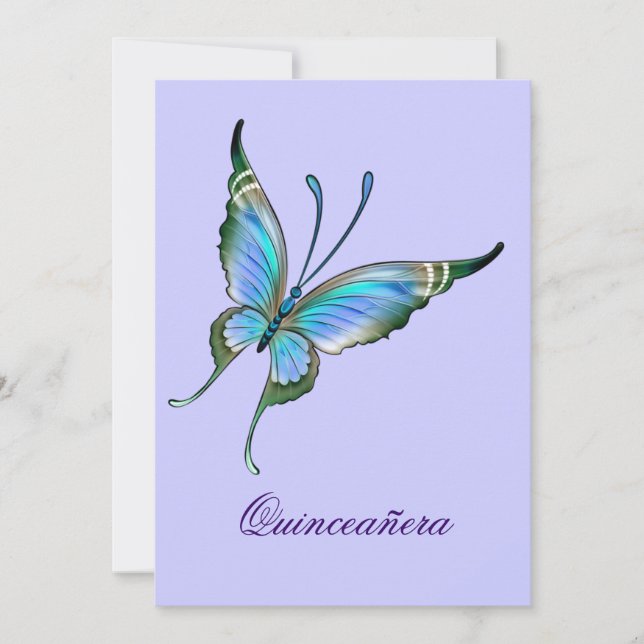 Convite Borboleta Roxa Quinceanera 15 Birthday (Frente)