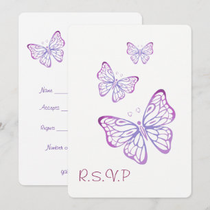 Convite Borboleta RSVP de Jardim Vermelho-Rosa