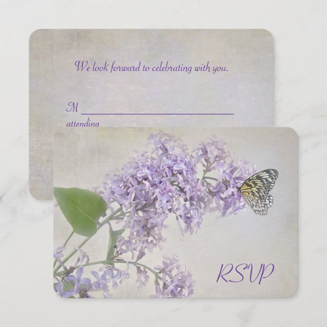 Convite Borboleta RSVP em Lilacs (Frente/Verso)