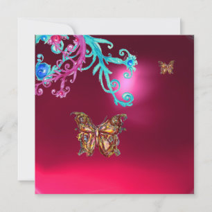 Convite BORBOLETA RUBI, azul rosa vermelho brilhante