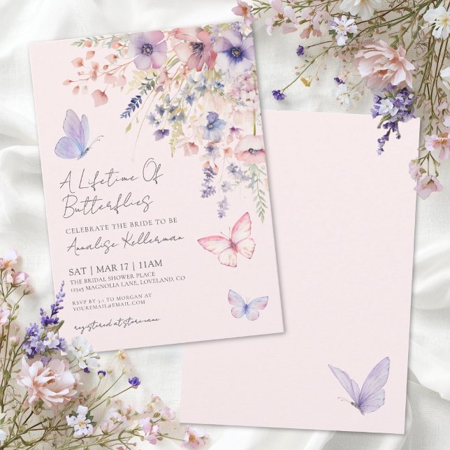 Convite Borboleta Rubor Rosa Floral Chá de Noiva (Butterfly Blush Pink Floral Bridal Shower Invitation)