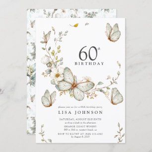 Convite Borboleta Rustic Watercolor 60ª Festa de aniversár