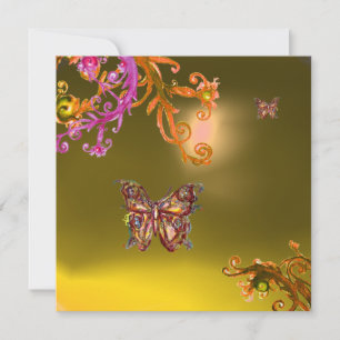 Convite BORBOLETA TOPÁZIO AMARELO, rosa laranja marrom bri