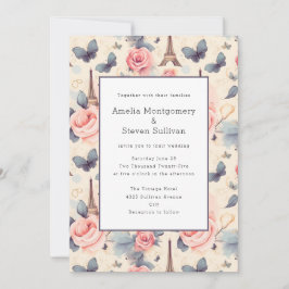 Convite Borboleta Torre Eiffel e Casamento de Padrão de Ro