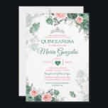 Convite Borboleta Verde Rosa Quinceañera Dusty<br><div class="desc">Pink Quinceañera Dusty Green & Silver Crown Mexicana Butterfly Convite Mis Quince 15 Anos,  16º aniversário</div>