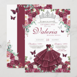 Convite Borboleta Vermelha e Prateada Quinceañera