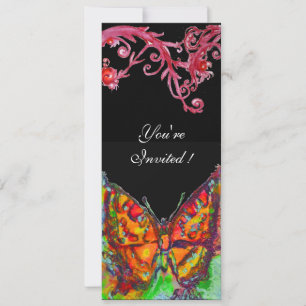 Convite BORBOLETA VERMELHA,ESPIrais FLORAIS Dourado Amarel