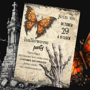 Convite Borboleta Vitoriana Esqueleto Halloween gótico