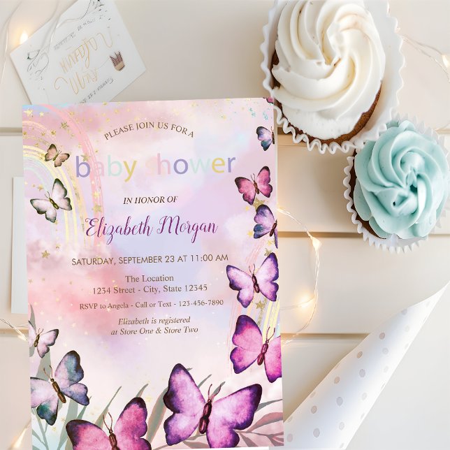 Convite Borboletas Aquarela Chá de Bebê Arco-íris (Criador carregado)