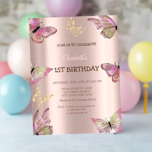 Convite Borboletas Aquarela Dourado Rosa Dourado Aniversár