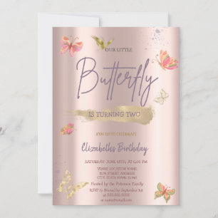 Convite Borboletas Aquarela Dourado Rosa Dourado Aniversár