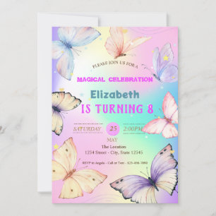 Convite Borboletas Aquarela Holográficas de Aniversário