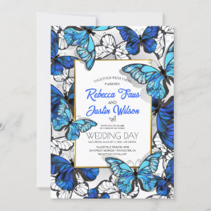 Convite Borboletas Azuis e Brancas Morpho Monarca